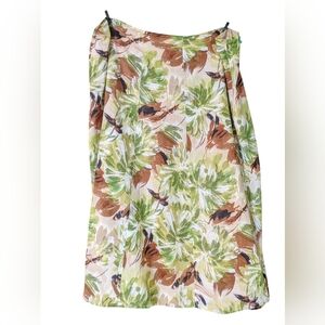 Allison Taylor Leafy Green and Brown Linen Midi Skirt Size 14